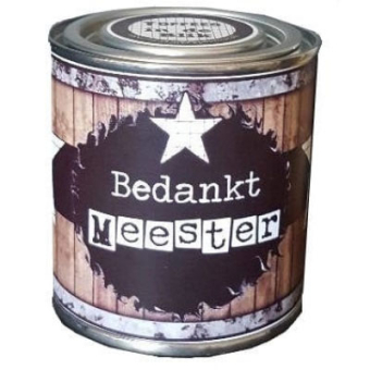 Feestelijk blikje bedankt meester witte ster bruin