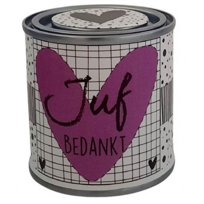 Feestelijk blikje juf bedankt fuchsia hart Feestelijk blikje juf bedankt fuchsia hart