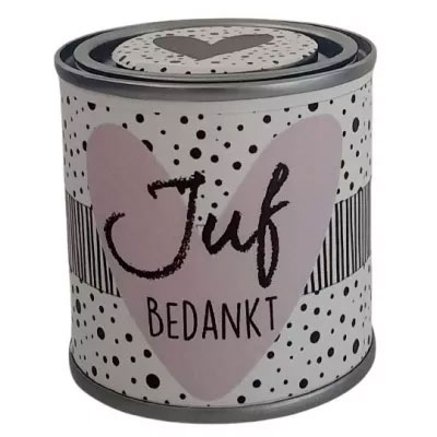 Feestelijk blikje juf bedankt lila hart Feestelijk blikje juf bedankt lila hart