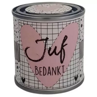 Feestelijk blikje juf bedankt roze hart