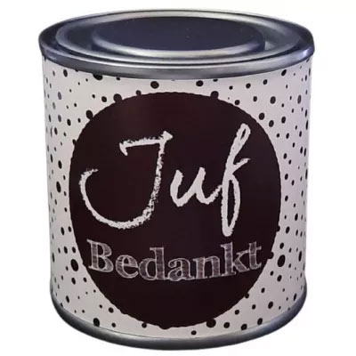 Feestelijk blikje juf bedankt zwart Feestelijk blikje juf bedankt zwart