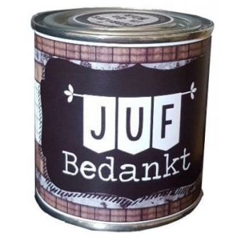 Feestelijk blikje juf bedankt zwart hout