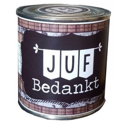 Feestelijk blikje juf bedankt zwart hout Feestelijk blikje juf bedankt zwart hout