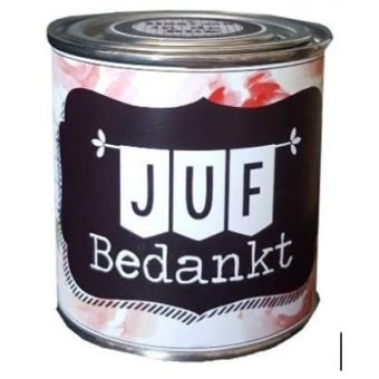 Feestelijk blikje juf bedankt zwart met bloemen