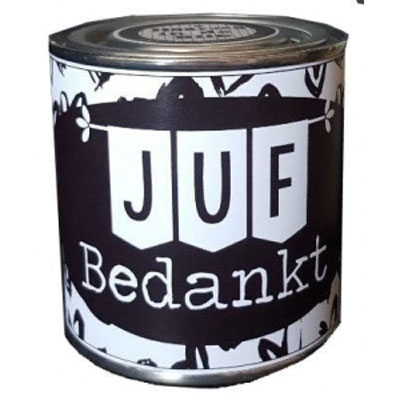Feestelijk blikje juf bedankt zwart wit Feestelijk blikje juf bedankt zwart wit