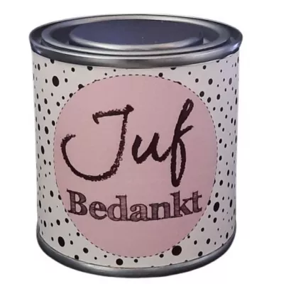 Feestelijk blikje juf bedankt roze Feestelijk blikje juf bedankt roze