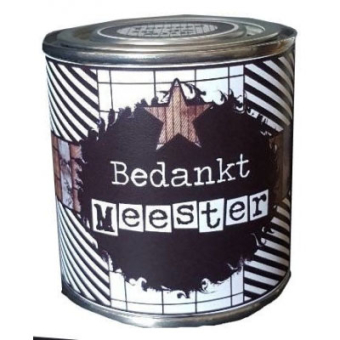 Feestelijk blikje bedankt meester gestreept
