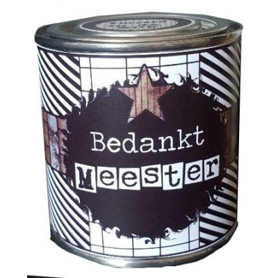 Feestelijk blikje bedankt meester gestreept Feestelijk blikje bedankt meester gestreept