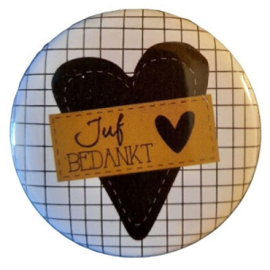 Spiegeltje juf bedankt oranje hokjes, lijnen en stippen