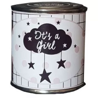 Feestelijk blikje it's a girl zwart