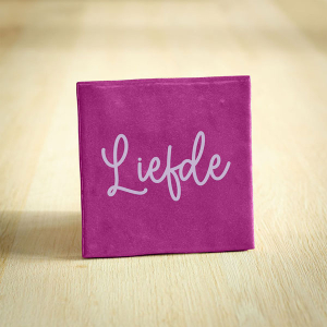 Tegeltje liefde paars en wit keramiek