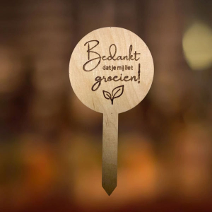 Houten plantensteker bedankt dat je mij liet groeien