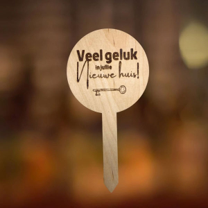 Houten plantensteker veel geluk in jullie nieuwe huis