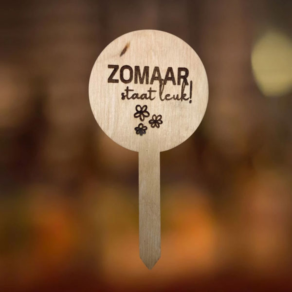 Houten plantensteker zomaar staat leuk