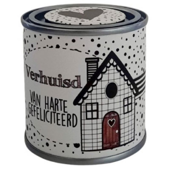 Feestelijk blikje verhuisd met huisje
