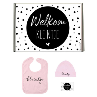 Welkom kleintje wit, zwart en roze