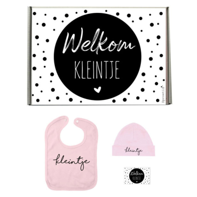 Welkom kleintje wit, zwart en roze